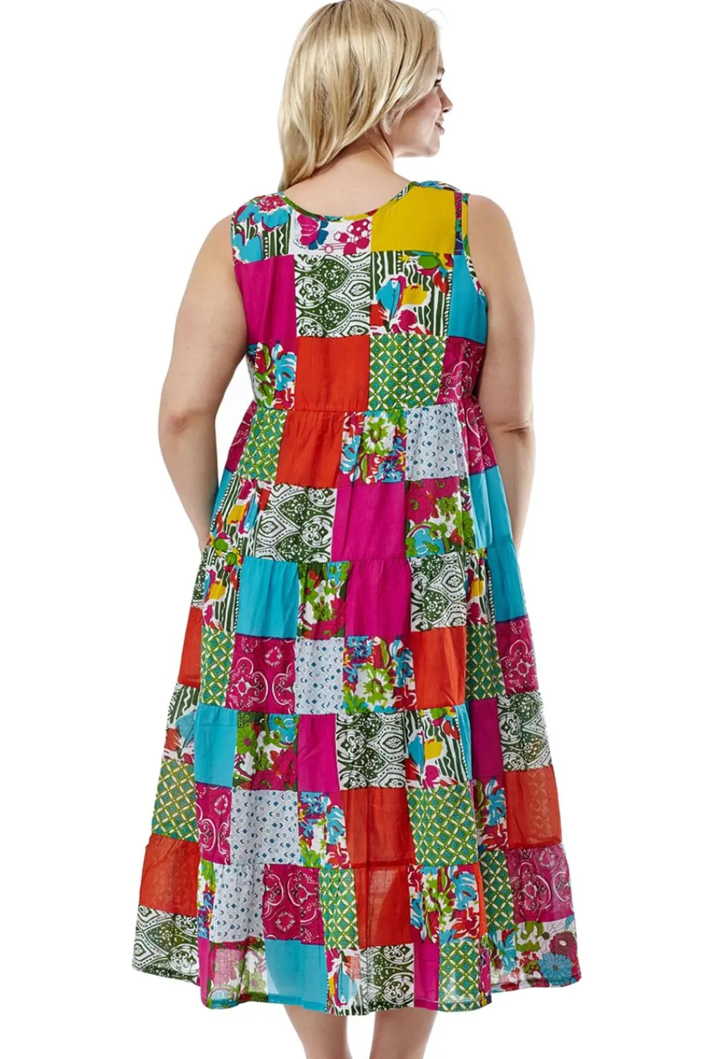 La Cera™ Vestido Patchwork Multicolor Talla Grande La Cera